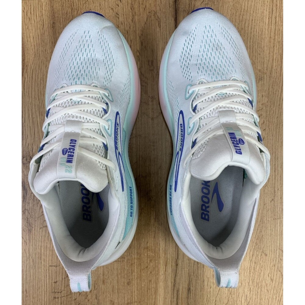 Brooks Glycerin GTS 22 Women's 10 Wide D White Blue Running Shoes 1204351D110 - Picture 10 of 12